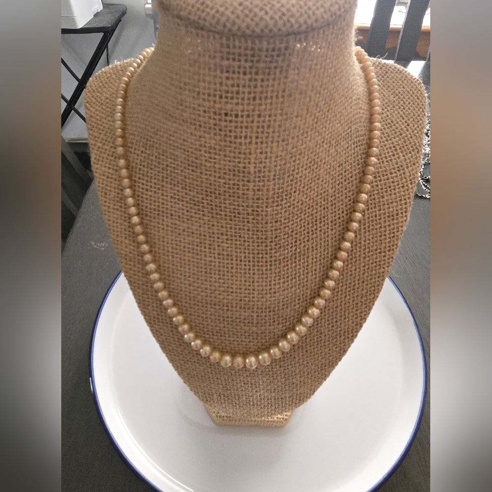 Vintage Graduated Faux Pearl Necklace Champagne Tone 20 in